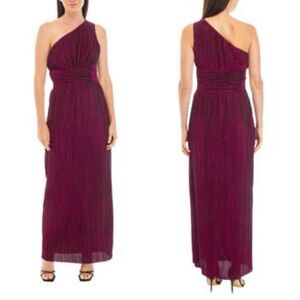 Taylor Women One Shoulder Maxi Dress 6 Raspberry Metallic Formal Elegant Holiday